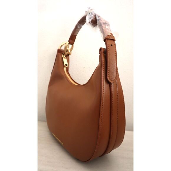 French Connection Cognac PU Leather Moritz Textured Smooth Hobo Shoulder Bag - Picture 10 of 14